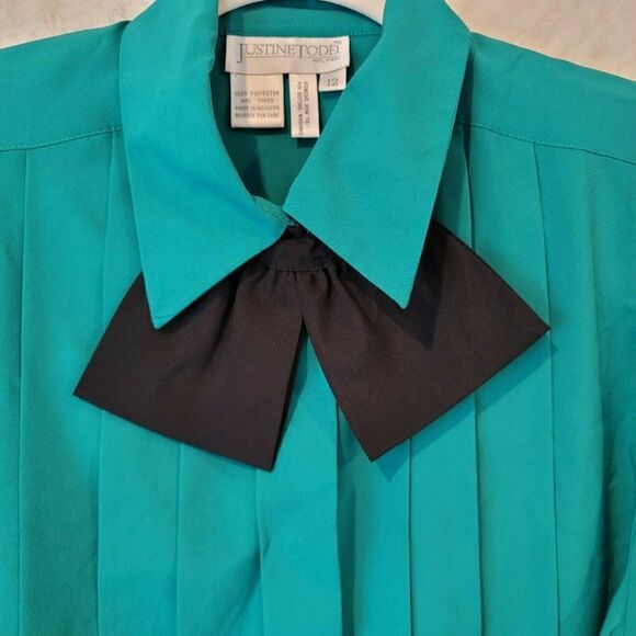 Vintage Justine Todd Tuxedo Blouse Green Size 12 - Picture 4 of 8